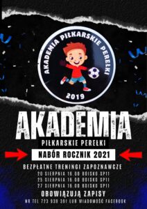 plakat Akademii Piłkarskie Perełki Puławy – nabór do grup i kontakt do trenerów